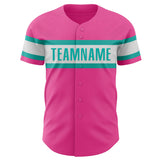 Custom Pink White-Aqua Authentic Baseball Jersey