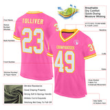 Custom Pink White-Gold Mesh Authentic Throwback Football Jersey