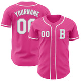 Custom Pink White-Gray Authentic Baseball Jersey