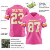 Custom Pink White-Yellow Authentic Football Jersey