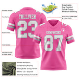 Custom Pink White-Gray Authentic Football Jersey