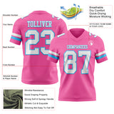 Custom Pink White-Sky Blue Authentic Football Jersey