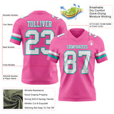 Custom Pink White-Aqua Authentic Football Jersey