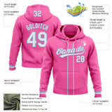 Custom Stitched Pink White-Light Blue Baseball Pullover Sweatshirt Hoodie
