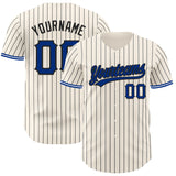 Custom Cream Black Pinstripe Royal Black-White Authentic Baseball Jersey