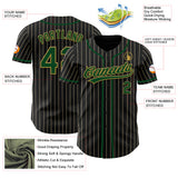Custom Black Cream Pinstripe Green-Old Gold Authentic Baseball Jersey