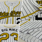 Custom White Brown Pinstripe Brown-Yellow Authentic Baseball Jersey
