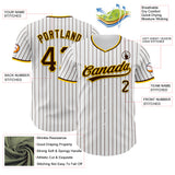 Custom White Brown Pinstripe Brown-Yellow Authentic Baseball Jersey