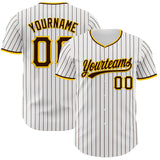 Custom White Brown Pinstripe Brown-Yellow Authentic Baseball Jersey
