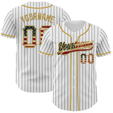 Custom White Black Pinstripe Vintage USA Flag-Old Gold Authentic Baseball Jersey