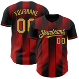 Custom Black Old Gold-Red Gradient Classic Vertical Stripe Authentic Baseball Jersey