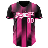 Custom Black White-Pink Gradient Classic Vertical Stripe Authentic Baseball Jersey