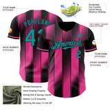 Custom Black Teal-Pink Gradient Classic Vertical Stripe Authentic Baseball Jersey