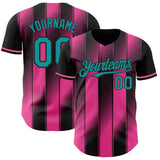 Custom Black Teal-Pink Gradient Classic Vertical Stripe Authentic Baseball Jersey