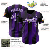 Custom Black Purple-White Gradient Classic Vertical Stripe Authentic Baseball Jersey