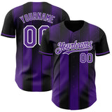 Custom Black Purple-White Gradient Classic Vertical Stripe Authentic Baseball Jersey