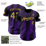 Custom Black Old Gold-Purple Gradient Classic Vertical Stripe Authentic Baseball Jersey
