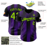 Custom Black Neon Green-Purple Gradient Classic Vertical Stripe Authentic Baseball Jersey