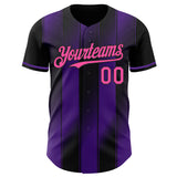 Custom Black Pink-Purple Gradient Classic Vertical Stripe Authentic Baseball Jersey