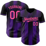 Custom Black Pink-Purple Gradient Classic Vertical Stripe Authentic Baseball Jersey