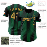 Custom Black Old Gold-Kelly Green Gradient Classic Vertical Stripe Authentic Baseball Jersey