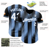 Custom Black White-Light Blue Gradient Classic Vertical Stripe Authentic Baseball Jersey