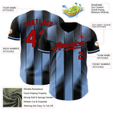 Custom Black Red-Light Blue Gradient Classic Vertical Stripe Authentic Baseball Jersey
