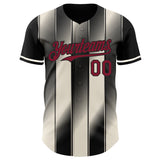 Custom Black Crimson-Cream Gradient Classic Vertical Stripe Authentic Baseball Jersey