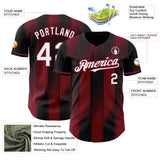 Custom Black White-Crimson Gradient Classic Vertical Stripe Authentic Baseball Jersey