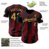 Custom Black Old Gold-Crimson Gradient Classic Vertical Stripe Authentic Baseball Jersey