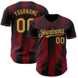 Custom Black Old Gold-Crimson Gradient Classic Vertical Stripe Authentic Baseball Jersey