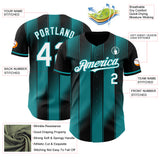 Custom Black White-Teal Gradient Classic Vertical Stripe Authentic Baseball Jersey