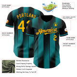 Custom Black Gold-Teal Gradient Classic Vertical Stripe Authentic Baseball Jersey