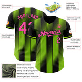 Custom Black Pink-Neon Green Gradient Classic Vertical Stripe Authentic Baseball Jersey