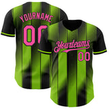 Custom Black Pink-Neon Green Gradient Classic Vertical Stripe Authentic Baseball Jersey