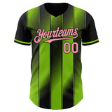 Custom Black Medium Pink-Neon Green Gradient Classic Vertical Stripe Authentic Baseball Jersey