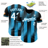 Custom Black White-Sky Blue Gradient Classic Vertical Stripe Authentic Baseball Jersey