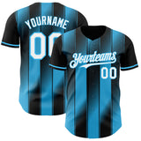 Custom Black White-Sky Blue Gradient Classic Vertical Stripe Authentic Baseball Jersey