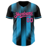 Custom Black Pink-Sky Blue Gradient Classic Vertical Stripe Authentic Baseball Jersey