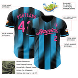 Custom Black Pink-Sky Blue Gradient Classic Vertical Stripe Authentic Baseball Jersey