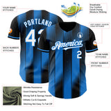 Custom Black White-Electric Blue Gradient Classic Vertical Stripe Authentic Baseball Jersey