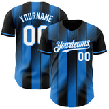 Custom Black White-Electric Blue Gradient Classic Vertical Stripe Authentic Baseball Jersey