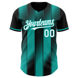 Custom Black White-Aqua Gradient Classic Vertical Stripe Authentic Baseball Jersey