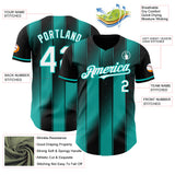 Custom Black White-Aqua Gradient Classic Vertical Stripe Authentic Baseball Jersey