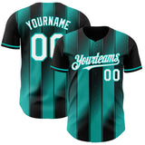 Custom Black White-Aqua Gradient Classic Vertical Stripe Authentic Baseball Jersey