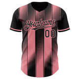 Custom Black-Medium Pink Gradient Classic Vertical Stripe Authentic Baseball Jersey