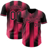 Custom Black-Neon Pink Gradient Classic Vertical Stripe Authentic Baseball Jersey