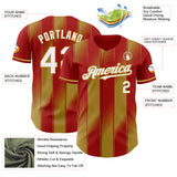 Custom Red White-Old Gold Gradient Classic Vertical Stripe Authentic Baseball Jersey