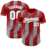 Custom Red White-Gray Gradient Classic Vertical Stripe Authentic Baseball Jersey