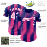 Custom Royal White-Pink Gradient Classic Vertical Stripe Authentic Baseball Jersey